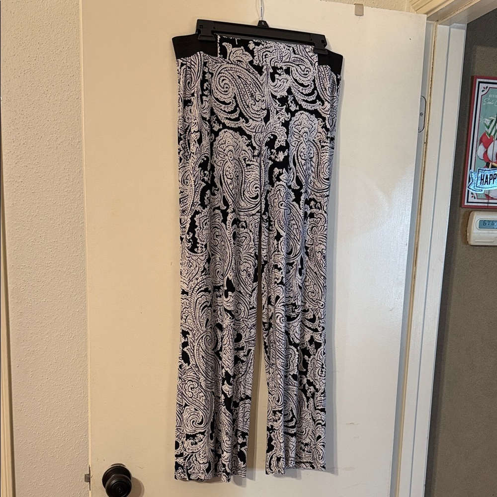 INC International Concepts Black and White Paisley Wide Leg Pants